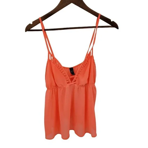 Windsor Womens Neon Orange Cropped V-Neck Tank Top Size M Bright Flowy Boho Y2K - Picture 3 of 9